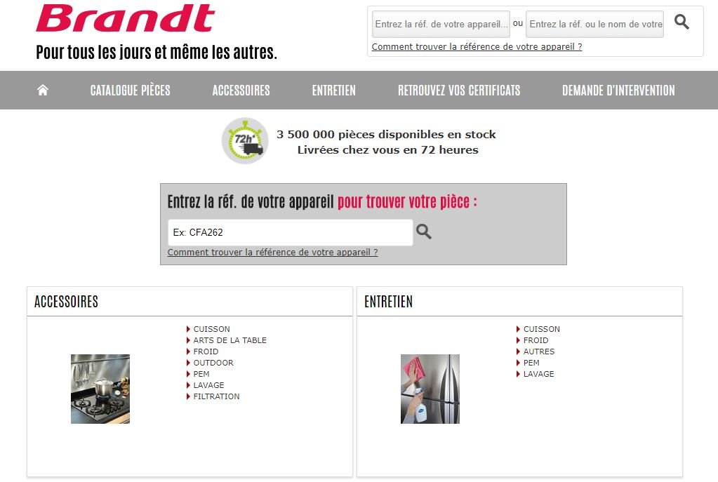 Présentation du site e-commerce de Brandt SAV
